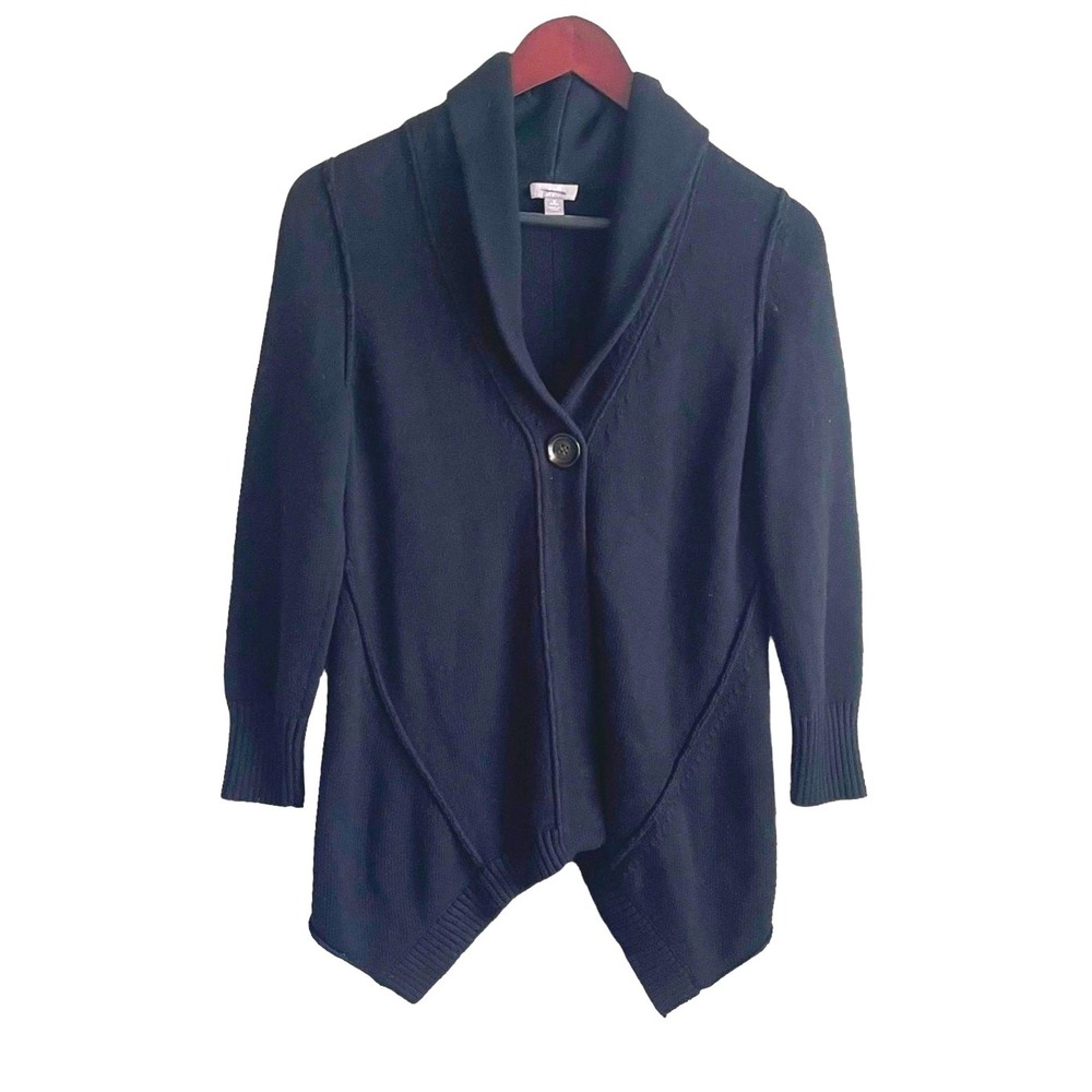 J Jill Women Cardigan Blazer S Black Heavy Knit Shawl Collar Point Hem Lagenlook